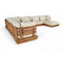  Meridian Mirella 150" Tan Water Resistant Fabric Upholstered 7 pc Outdoor Patio Modular Sectional IMAGE 1