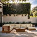  Meridian Mirella 150" Tan Water Resistant Fabric Upholstered 7 pc Outdoor Patio Modular Sectional IMAGE 2