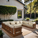  Meridian Mirella 150" Tan Water Resistant Fabric Upholstered 8 pc Outdoor Patio Modular Sectional IMAGE 2