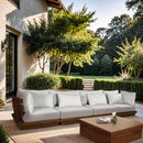  Meridian Mirella 150" Off-White Water Resistant Fabric Upholstered 4 pc Outdoor Patio Modular Sofa IMAGE 2