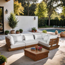  Meridian Mirella 113" Off-White Water Resistant Fabric Upholstered 4 pc Outdoor Patio Modular Sectional IMAGE 2