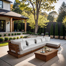  Meridian Mirella 150" Off-White Water Resistant Fabric Upholstered 5 pc Outdoor Patio Modular Sectional IMAGE 2