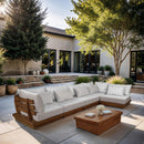  Meridian Mirella 150" Off-White Water Resistant Fabric Upholstered 5 pc Outdoor Patio Modular Sectional IMAGE 2