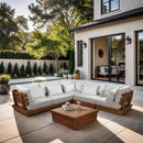  Meridian Mirella 113" Off-White Water Resistant Fabric Upholstered 5 pc Outdoor Patio Modular Sectional IMAGE 2