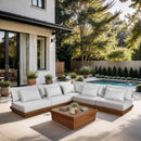  Meridian Mirella 112" Off-White Water Resistant Fabric Upholstered 5 pc Outdoor Patio Modular Sectional IMAGE 2