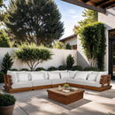  Meridian Mirella 150" Off-White Water Resistant Fabric Upholstered 6 pc Outdoor Patio Modular Sectional IMAGE 2