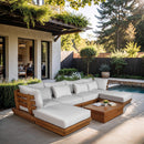  Meridian Mirella 150" Off-White Water Resistant Fabric Upholstered 6 pc Outdoor Patio Modular Sectional IMAGE 2
