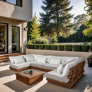  Meridian Mirella 150" Off-White Water Resistant Fabric Upholstered 6 pc Outdoor Patio Modular Sectional IMAGE 2