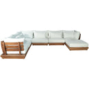  Meridian Mirella 150" Off-White Water Resistant Fabric Upholstered 7 pc Outdoor Patio Modular Sectional IMAGE 3