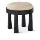  Meridian Larea Beige Linen Textured Fabric Upholstered Ottoman IMAGE 1