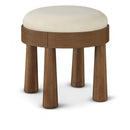  Meridian Larea Cream Linen Textured Fabric Upholstered Ottoman IMAGE 1