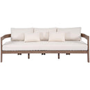  Meridian Newport 86.75" Cream Water Resistant Fabric Upholstered Outdoor Patio Sofa IMAGE 3
