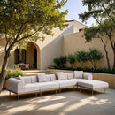  Meridian Laguna 142" Beige Resilient Water Resistant Fabric Upholstered 5 pc Outdoor Patio Modular Sectional IMAGE 2