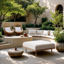  Meridian Laguna Cream Resilient Water Resistant Fabric Upholstered Outdoor Patio Ottoman IMAGE 2