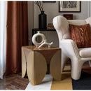  Meridian Cazari Brown Oak Wood And Iron End Table IMAGE 2