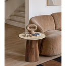  Meridian Liona Beige Marble And Mango Wood End Table IMAGE 2