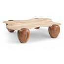  Meridian Liona Beige Marble And Acacia Wood Coffee Table IMAGE 1