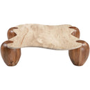 Meridian Liona Beige Marble And Acacia Wood Coffee Table IMAGE 3