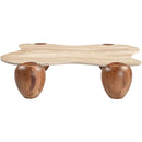 Meridian Liona Beige Marble And Acacia Wood Coffee Table IMAGE 4