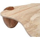  Meridian Liona Beige Marble And Acacia Wood Coffee Table IMAGE 7