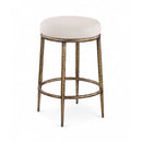 Meridian Ferro Beige Linen Textured Performance Fabric Upholstered Counter Stool IMAGE 1