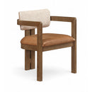  Meridian Ravina Cognac Vegan Leather and Linen Textured Fabric Upholstered Dining Chair IMAGE 1