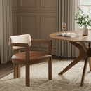  Meridian Ravina Cognac Vegan Leather and Linen Textured Fabric Upholstered Dining Chair IMAGE 2