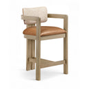  Meridian Ravina Cognac Vegan Leather and Linen Textured Fabric Upholstered Counter Stool IMAGE 1