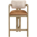  Meridian Ravina Cognac Vegan Leather and Linen Textured Fabric Upholstered Counter Stool IMAGE 3