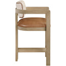  Meridian Ravina Cognac Vegan Leather and Linen Textured Fabric Upholstered Counter Stool IMAGE 4