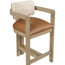  Meridian Ravina Cognac Vegan Leather and Linen Textured Fabric Upholstered Counter Stool IMAGE 6