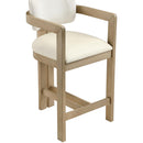  Meridian Ravina Cream Vegan Leather and Linen Textured Fabric Upholstered Counter Stool IMAGE 6