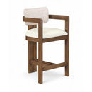 Meridian Ravina Beige Vegan Leather and Linen Textured Fabric Upholstered Counter Stool IMAGE 1
