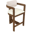  Meridian Ravina Beige Vegan Leather and Linen Textured Fabric Upholstered Counter Stool IMAGE 7