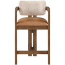  Meridian Ravina Cognac Vegan Leather and Linen Textured Fabric Upholstered Counter Stool IMAGE 3