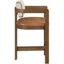  Meridian Ravina Cognac Vegan Leather and Linen Textured Fabric Upholstered Counter Stool IMAGE 4