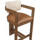  Meridian Ravina Cognac Vegan Leather and Linen Textured Fabric Upholstered Counter Stool IMAGE 6