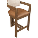  Meridian Ravina Cognac Vegan Leather and Linen Textured Fabric Upholstered Counter Stool IMAGE 7