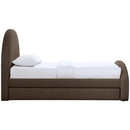  Meridian Andaz Brown Chenille Fabric Upholstered Twin Trundle Bed IMAGE 4