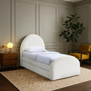 Meridian Andaz Cream Chenille Fabric Upholstered Twin Trundle Bed IMAGE 2