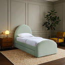  Meridian Andaz Mint Chenille Fabric Upholstered Twin Trundle Bed IMAGE 2