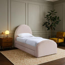  Meridian Andaz Pink Chenille Fabric Upholstered Twin Trundle Bed IMAGE 2