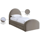  Meridian Andaz Taupe Chenille Fabric Upholstered Twin Trundle Bed IMAGE 10