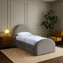  Meridian Andaz Taupe Chenille Fabric Upholstered Twin Trundle Bed IMAGE 2