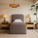  Meridian Fira Brown Linen Textured Fabric Upholstered Twin Bed IMAGE 2