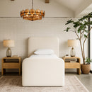  Meridian Fira Cream Linen Textured Fabric Upholstered Twin Bed IMAGE 2