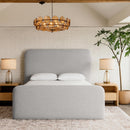  Meridian Fira Grey Linen Textured Fabric Upholstered Queen Bed IMAGE 2