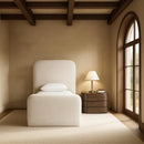  Meridian Fira Cream Chenille Fabric Upholstered Twin Bed IMAGE 2