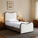  Meridian Arvada Cream Linen Textured Fabric Upholstered Twin Bed IMAGE 2
