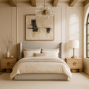  Meridian Kendall Beige Linen Textured Fabric Upholstered Full Bed IMAGE 2